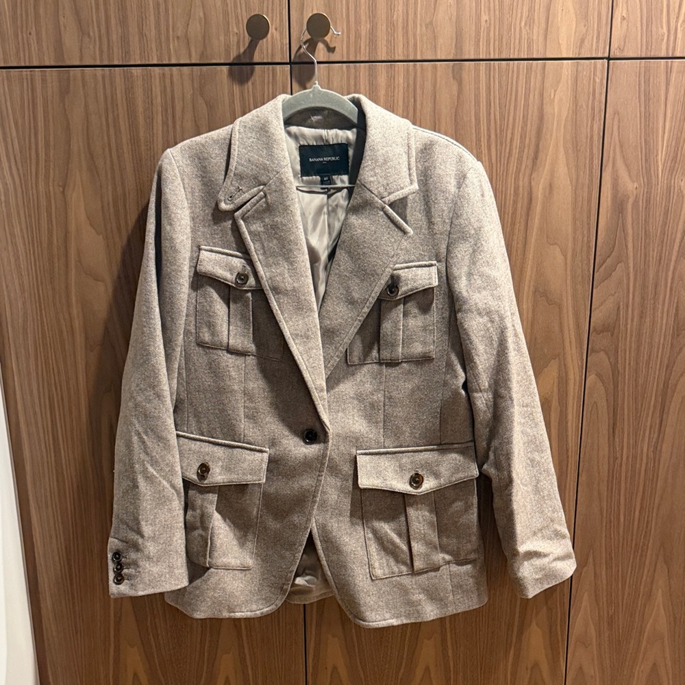 Banana Republic Taupe Beige Wool-Blend Utility Blazer